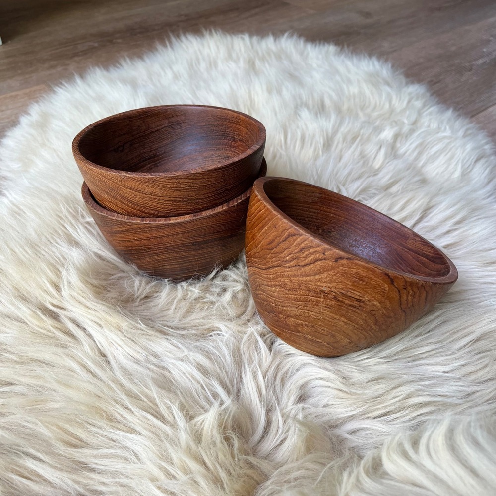 3 Vintage MCM Wooden Bowls